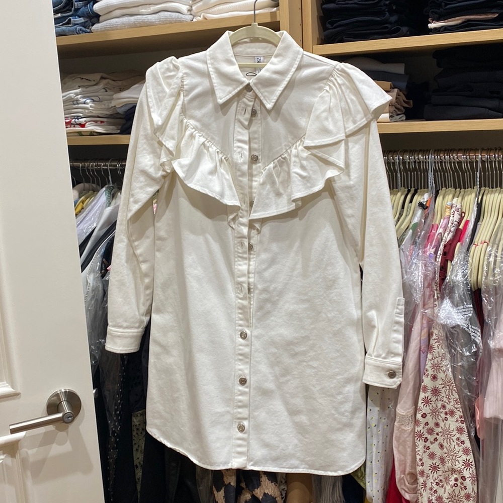NWT White Zara Ruffle Shoulder Dress